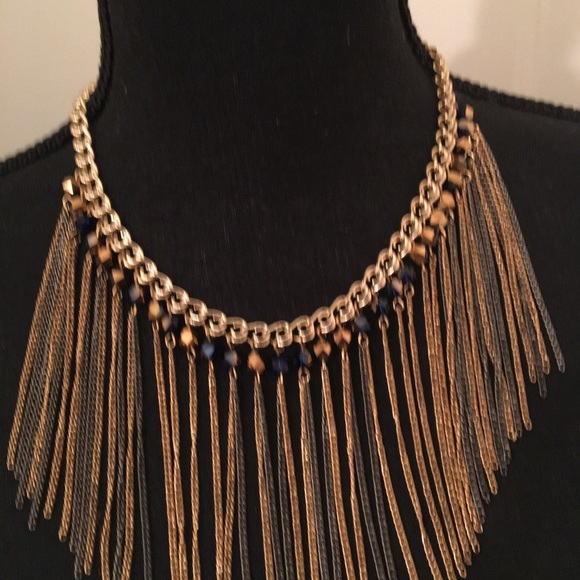 🔵PASSIANA NWOT AUTHENTIC GOLD-PLATED  BRASS FRINGE STATEMENT NECKLACE - Picture 8 of 17